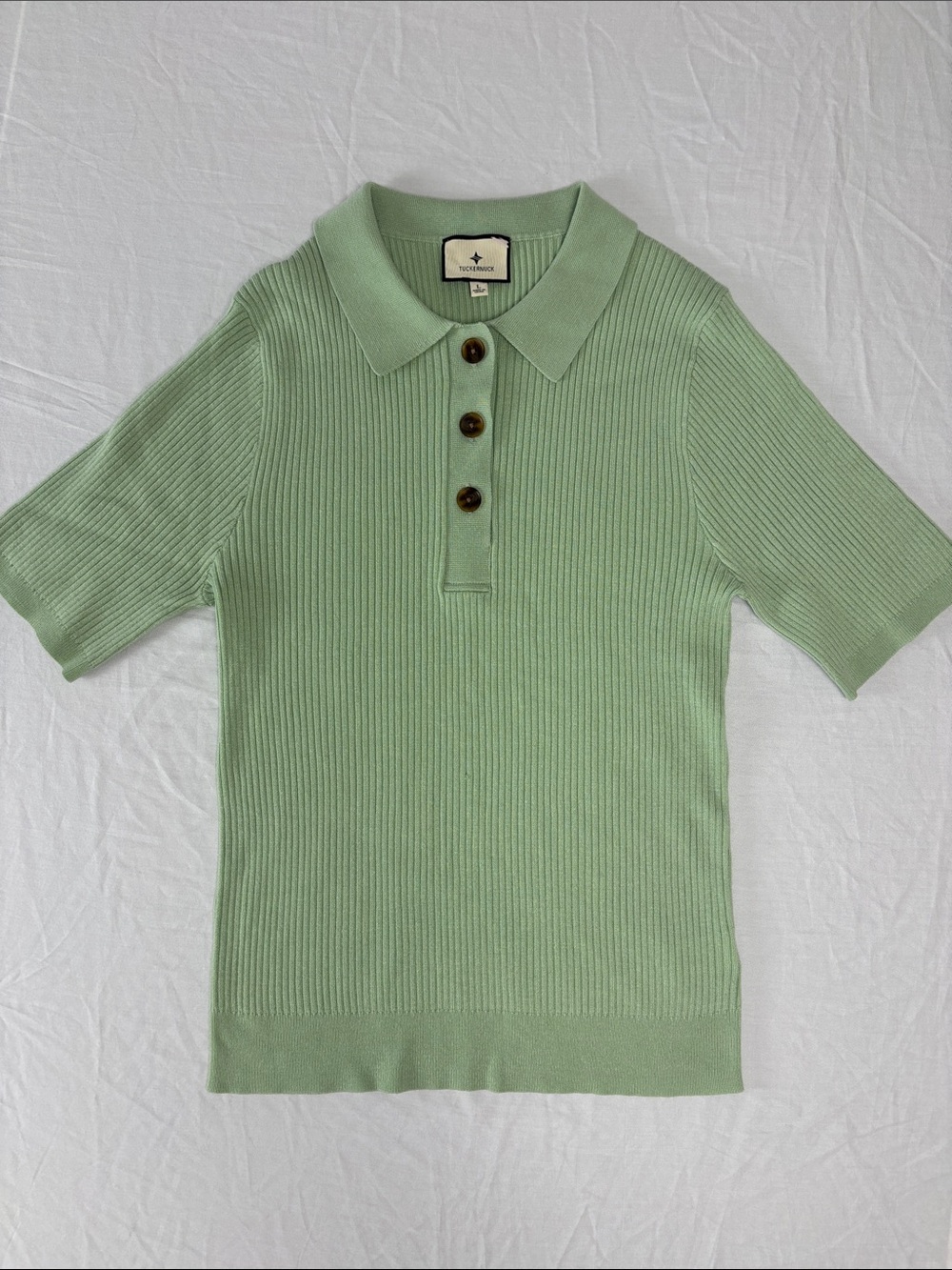 Tuckernuck Women’s Light Green Ribbed Polo Knit Top